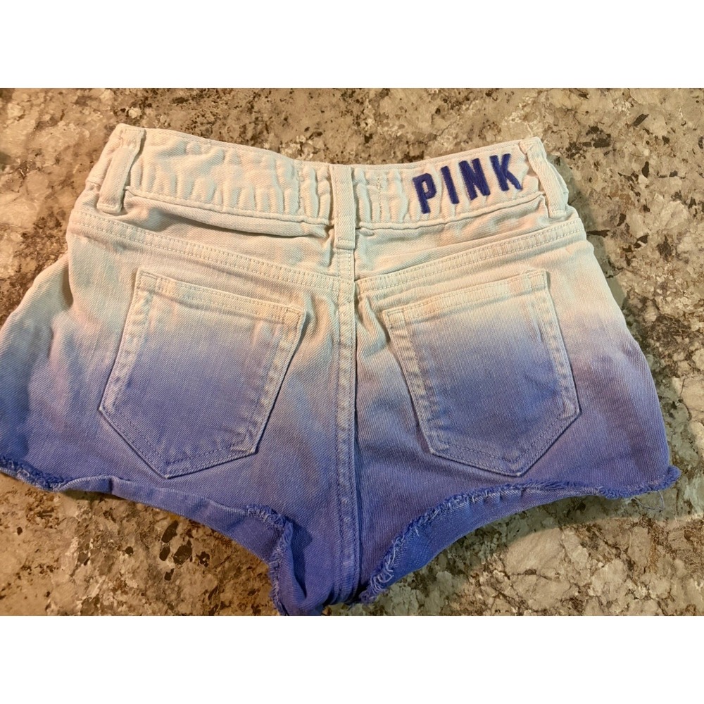 Victoria's Secret PINK Tie Dye Y2K Women's Denim Booty Shorts Purple White SZ 0‎ - Picture 7 of 12